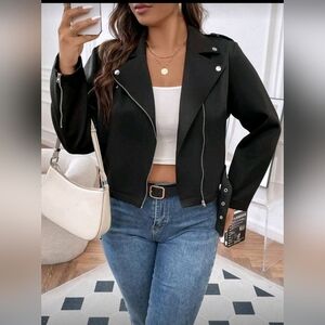 Women's Plus Size Black Moto Lightweight Jacket